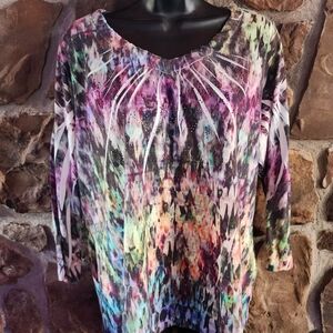 Chico's Multicolor Abstract Print 3/4 Sleeve Top